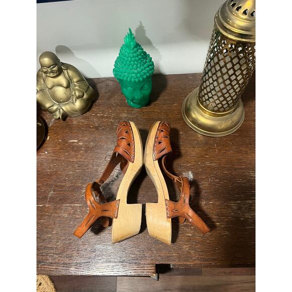 Swedish Hasbeens Lacey Clog Sandals Tan Brown 7 Boho Cottagecore - Picture 10 of 10